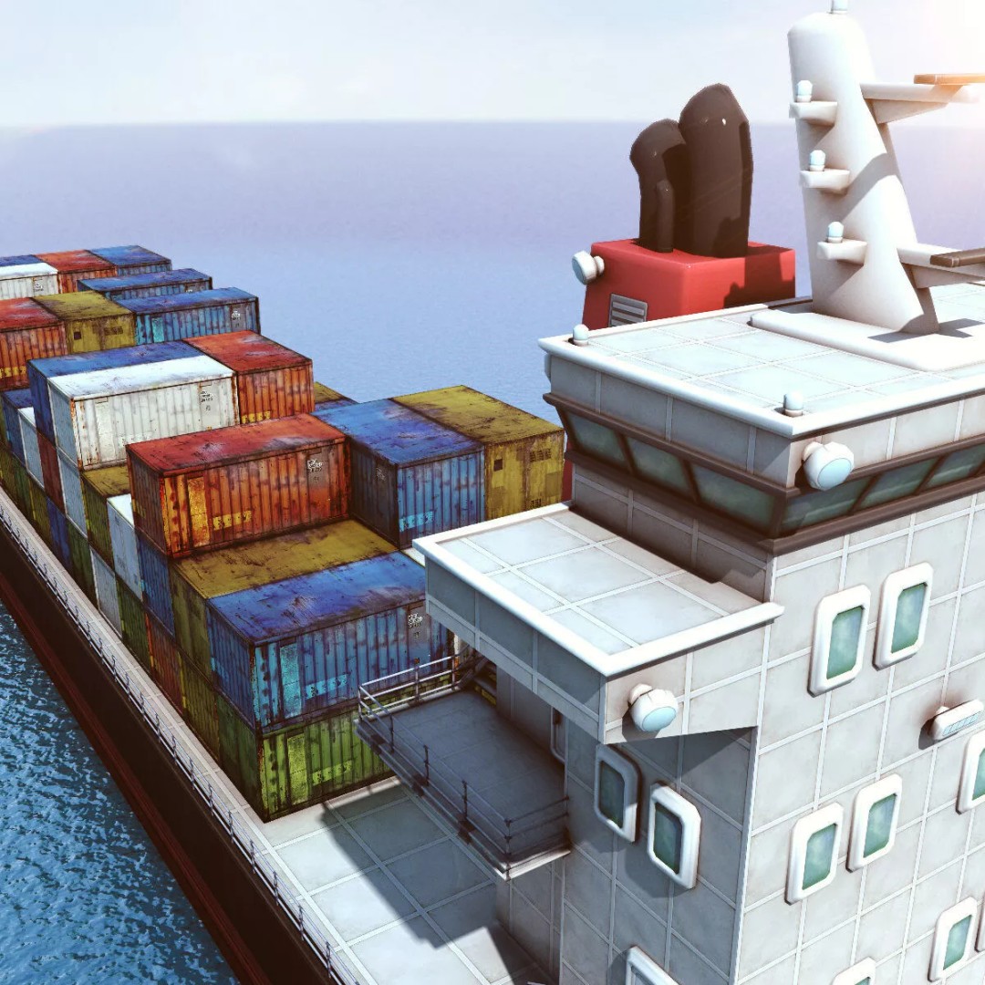 Cargo Ship 3D Model – Low Poly Industrial Watercraft, FBX - View 8