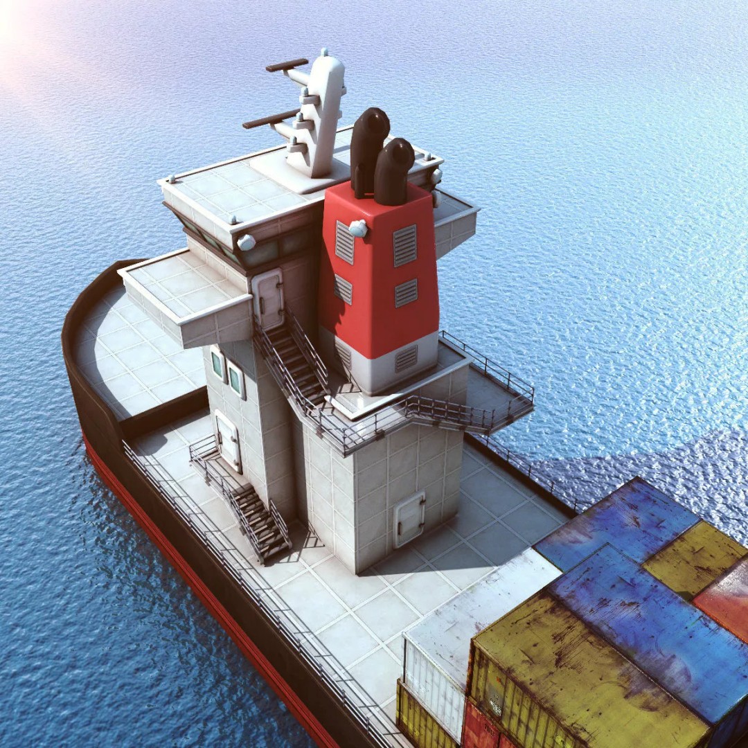 Cargo Ship 3D Model – Low Poly Industrial Watercraft, FBX - View 9