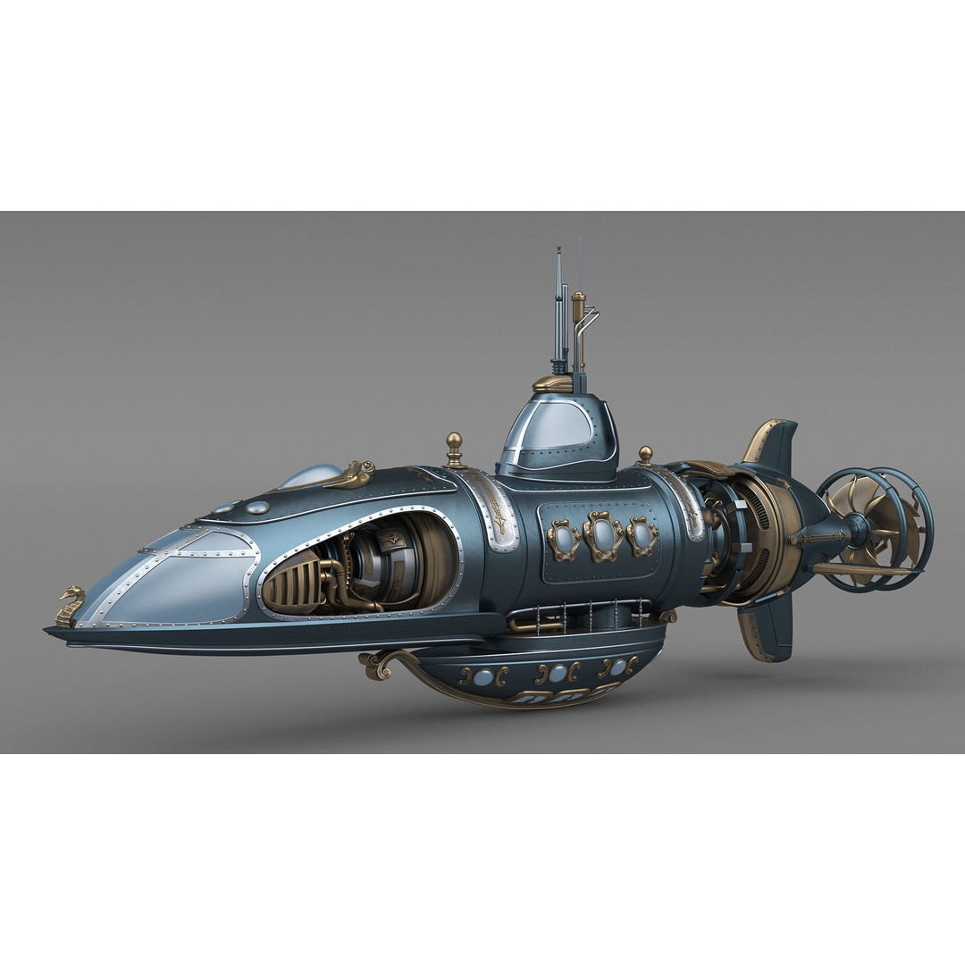 Steampunk Submarine 3D Model – Rigged, PBR Textures, Game Asset - View 11