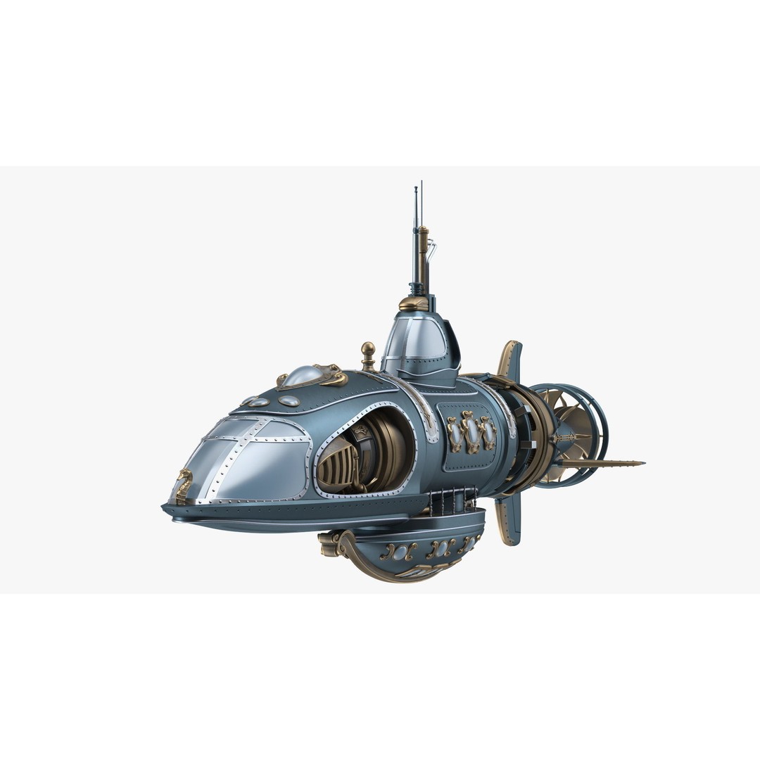 Steampunk Submarine 3D Model – Rigged, PBR Textures, Game Asset - View 13