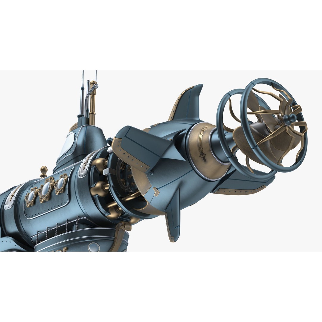 Steampunk Submarine 3D Model – Rigged, PBR Textures, Game Asset - View 14