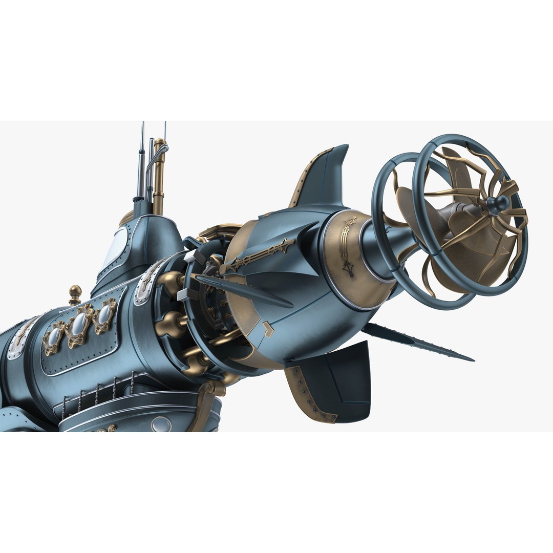 Steampunk Submarine 3D Model – Rigged, PBR Textures, Game Asset - View 15
