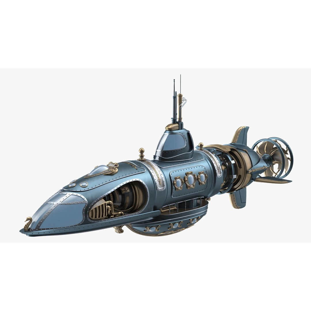 Steampunk Submarine 3D Model – Rigged, PBR Textures, Game Asset - View 16
