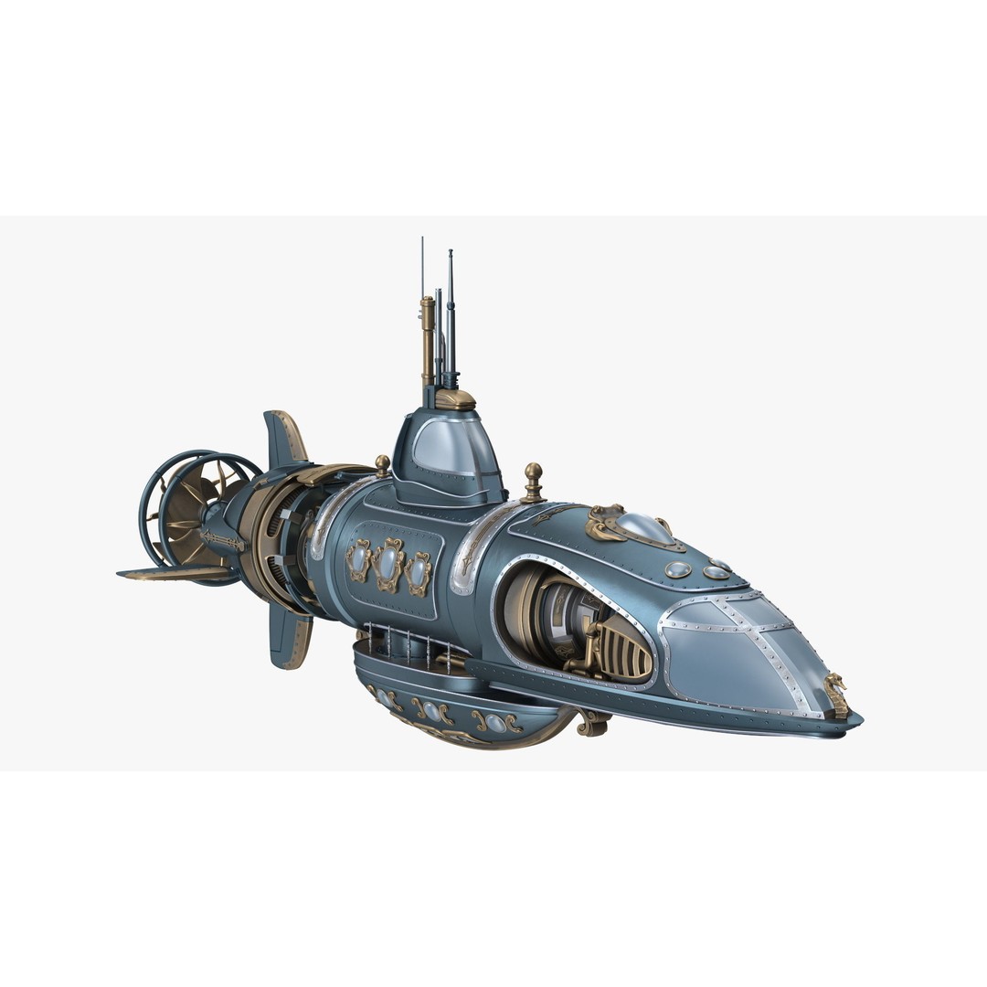 Steampunk Submarine 3D Model – Rigged, PBR Textures, Game Asset - View 17