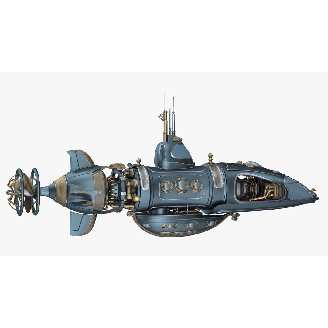 Steampunk Submarine 3D Model – Rigged, PBR Textures, Game Asset - View 18