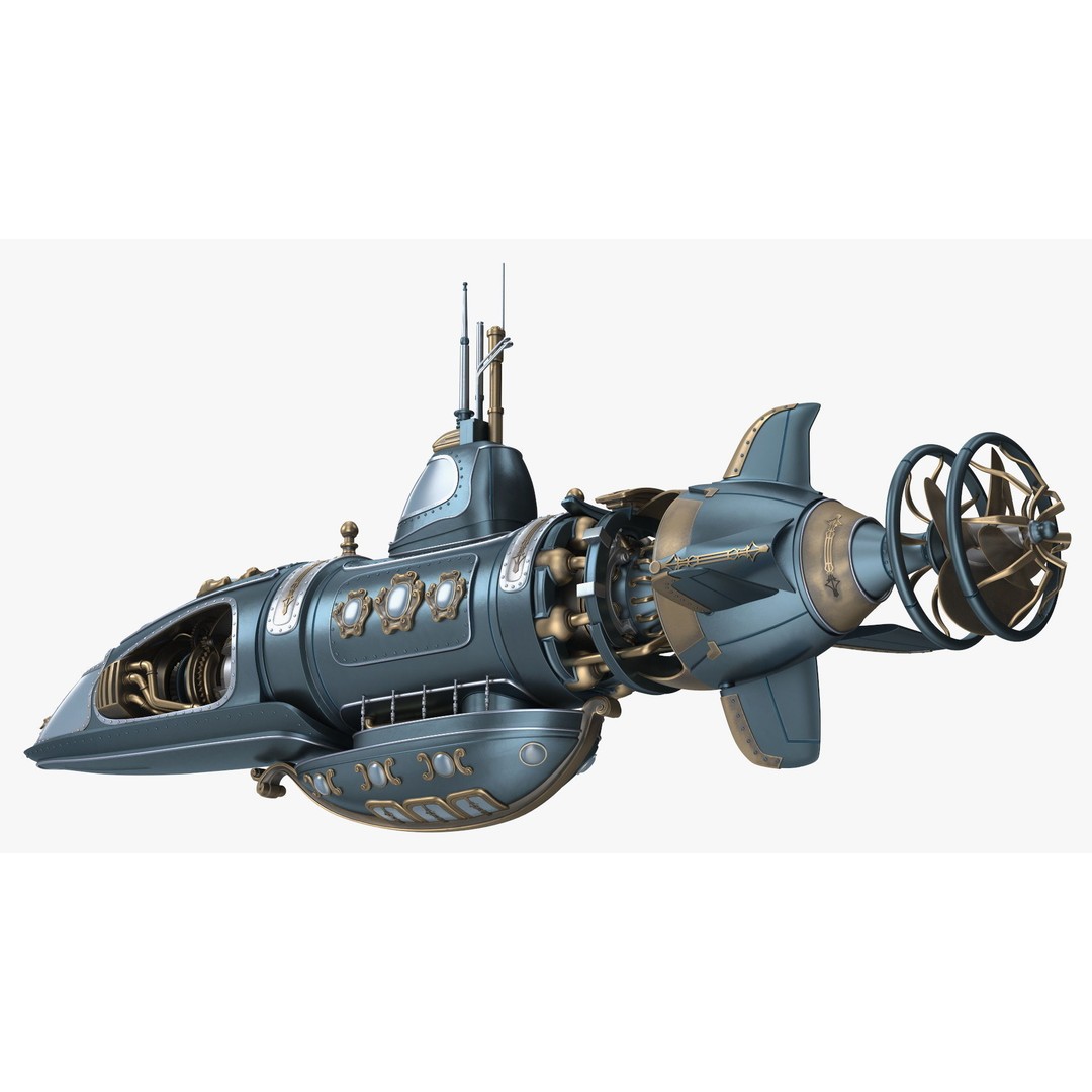 Steampunk Submarine 3D Model – Rigged, PBR Textures, Game Asset - View 19