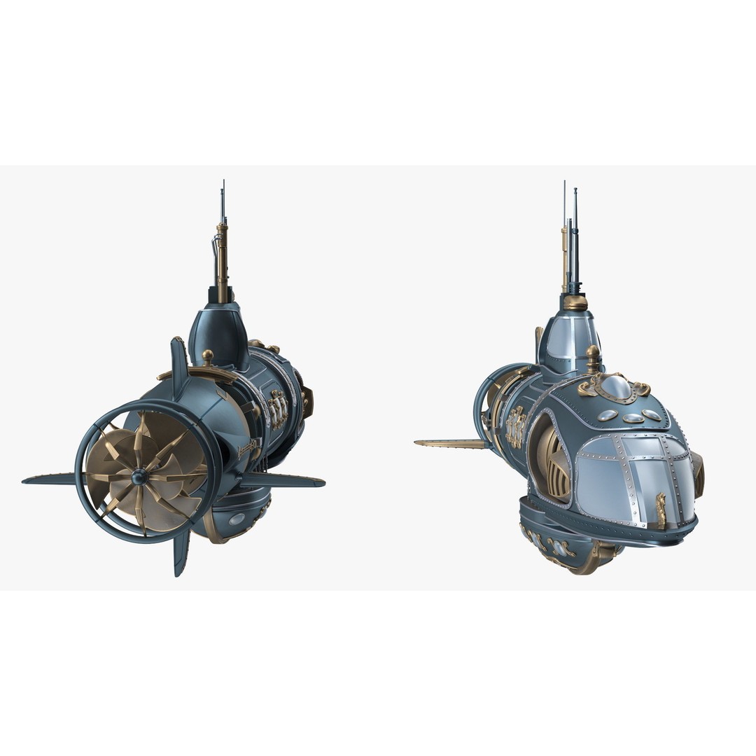 Steampunk Submarine 3D Model – Rigged, PBR Textures, Game Asset - View 20