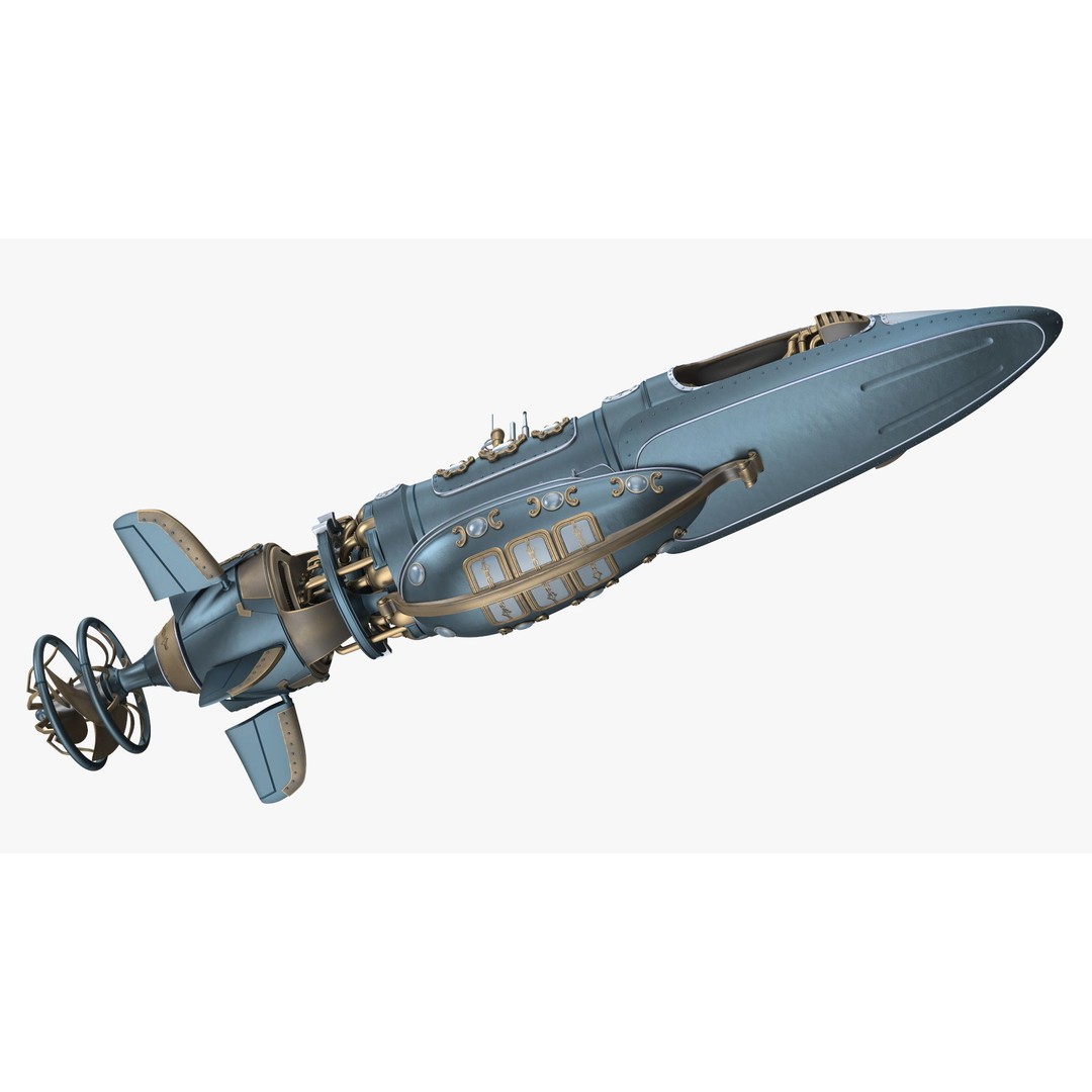 Steampunk Submarine 3D Model – Rigged, PBR Textures, Game Asset - View 22