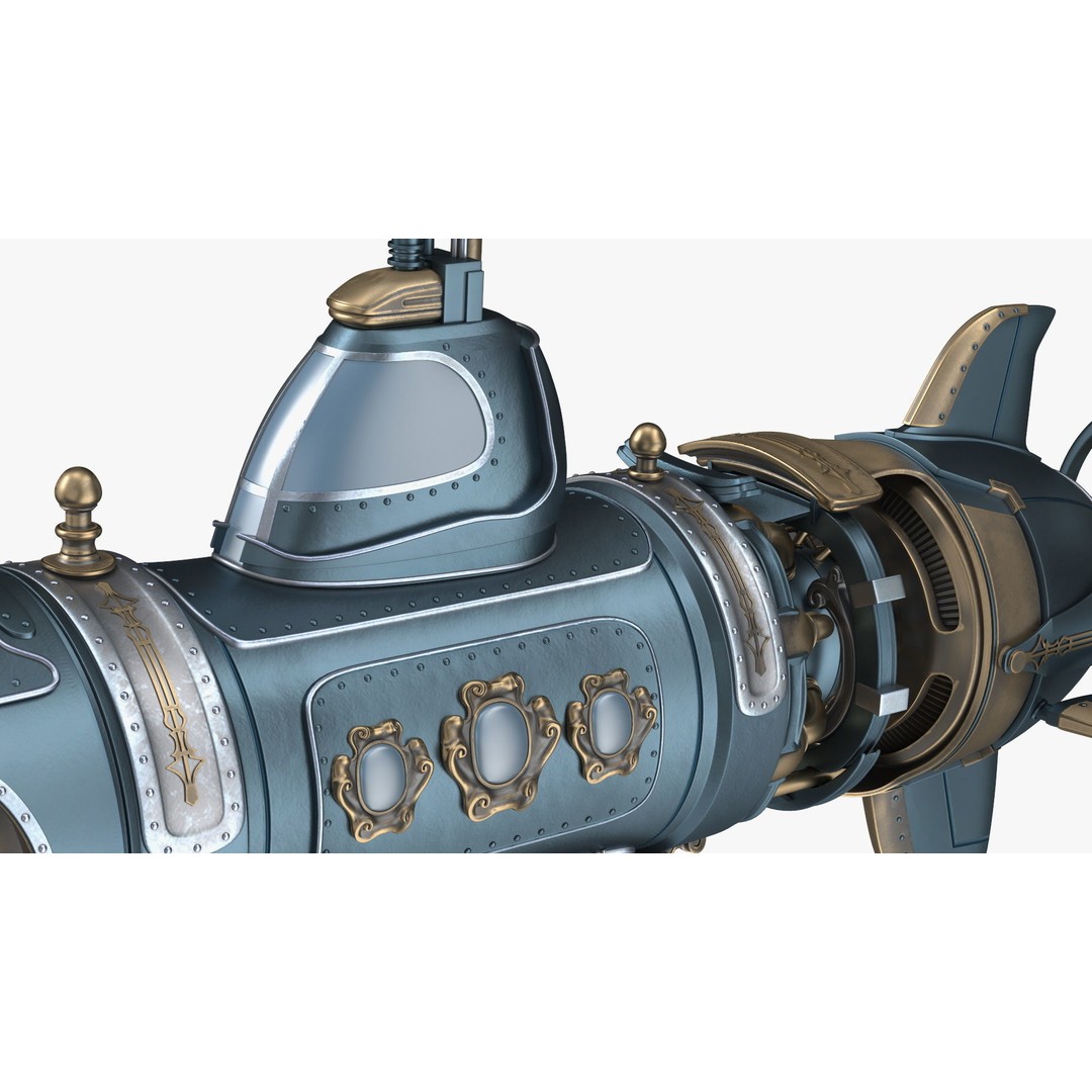 Steampunk Submarine 3D Model – Rigged, PBR Textures, Game Asset - View 25