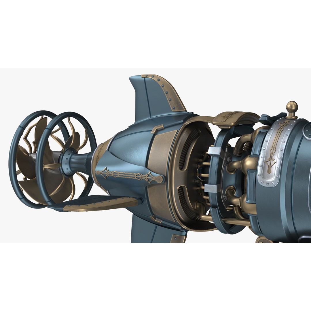 Steampunk Submarine 3D Model – Rigged, PBR Textures, Game Asset - View 26