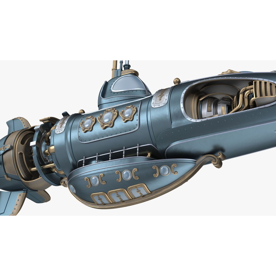 Steampunk Submarine 3D Model – Rigged, PBR Textures, Game Asset - View 27