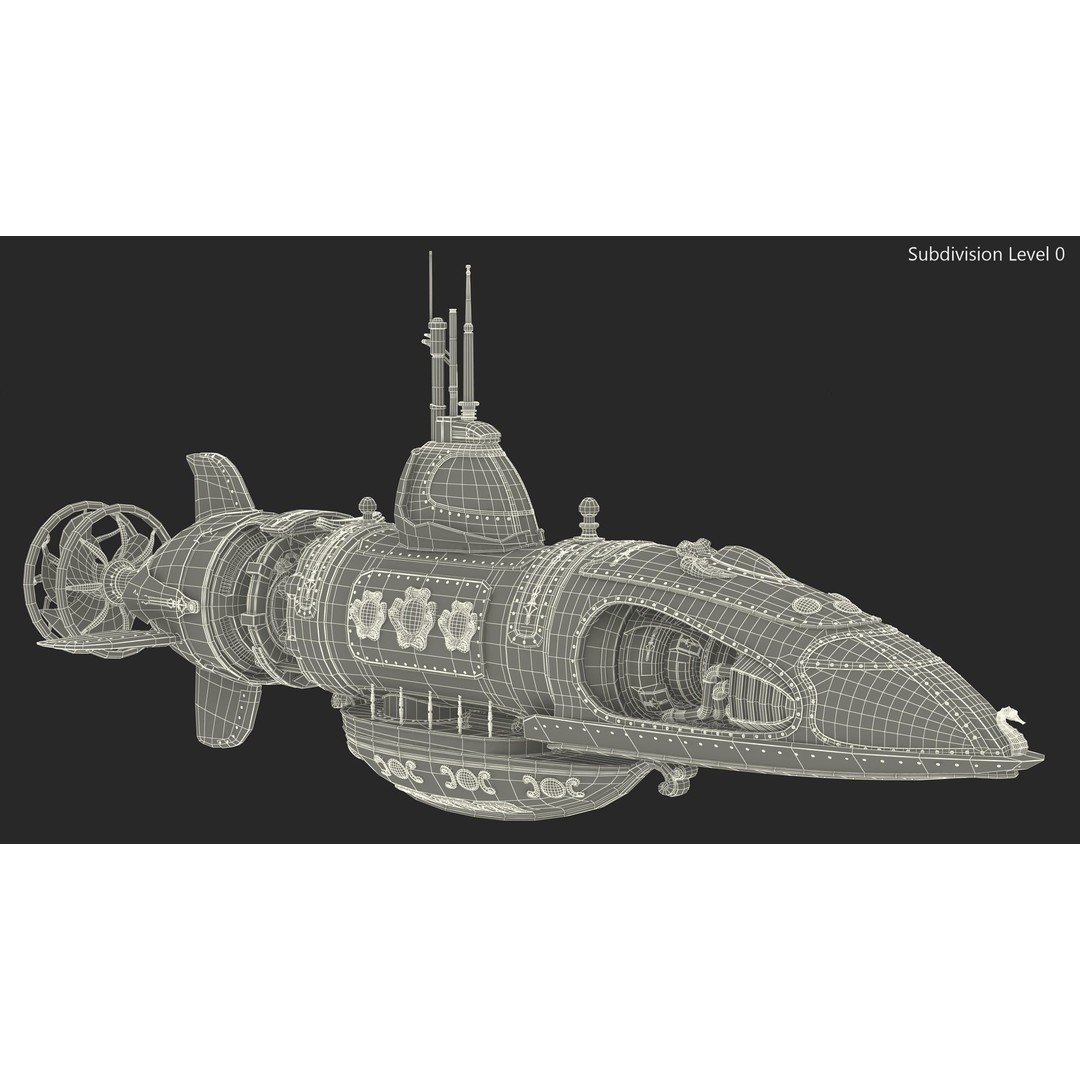 Steampunk Submarine 3D Model – Rigged, PBR Textures, Game Asset - View 29
