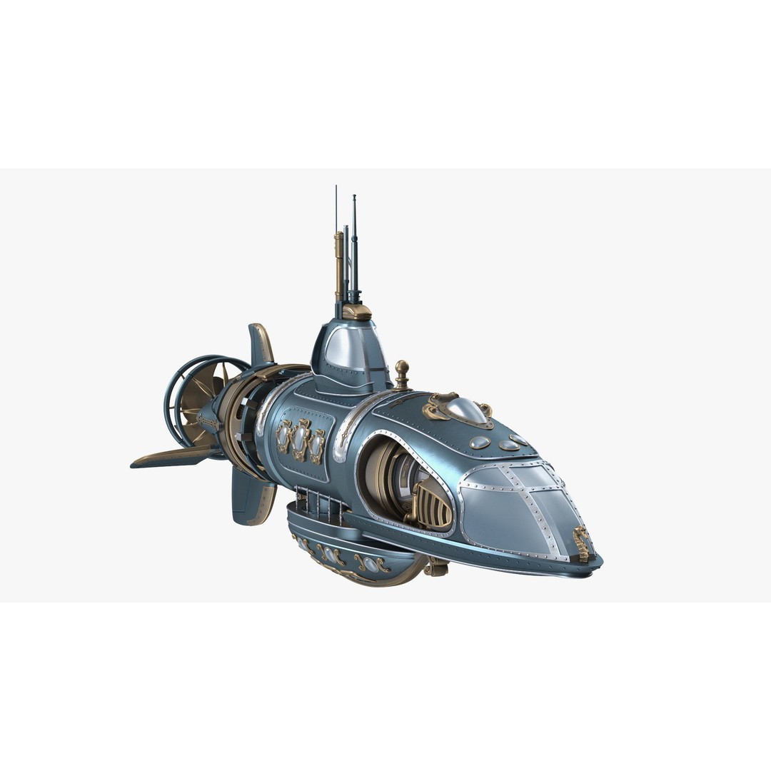 Steampunk Submarine 3D Model – Rigged, PBR Textures, Game Asset - View 3