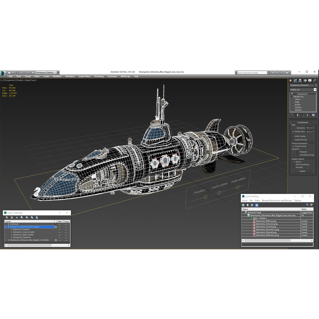 Steampunk Submarine 3D Model – Rigged, PBR Textures, Game Asset - View 33