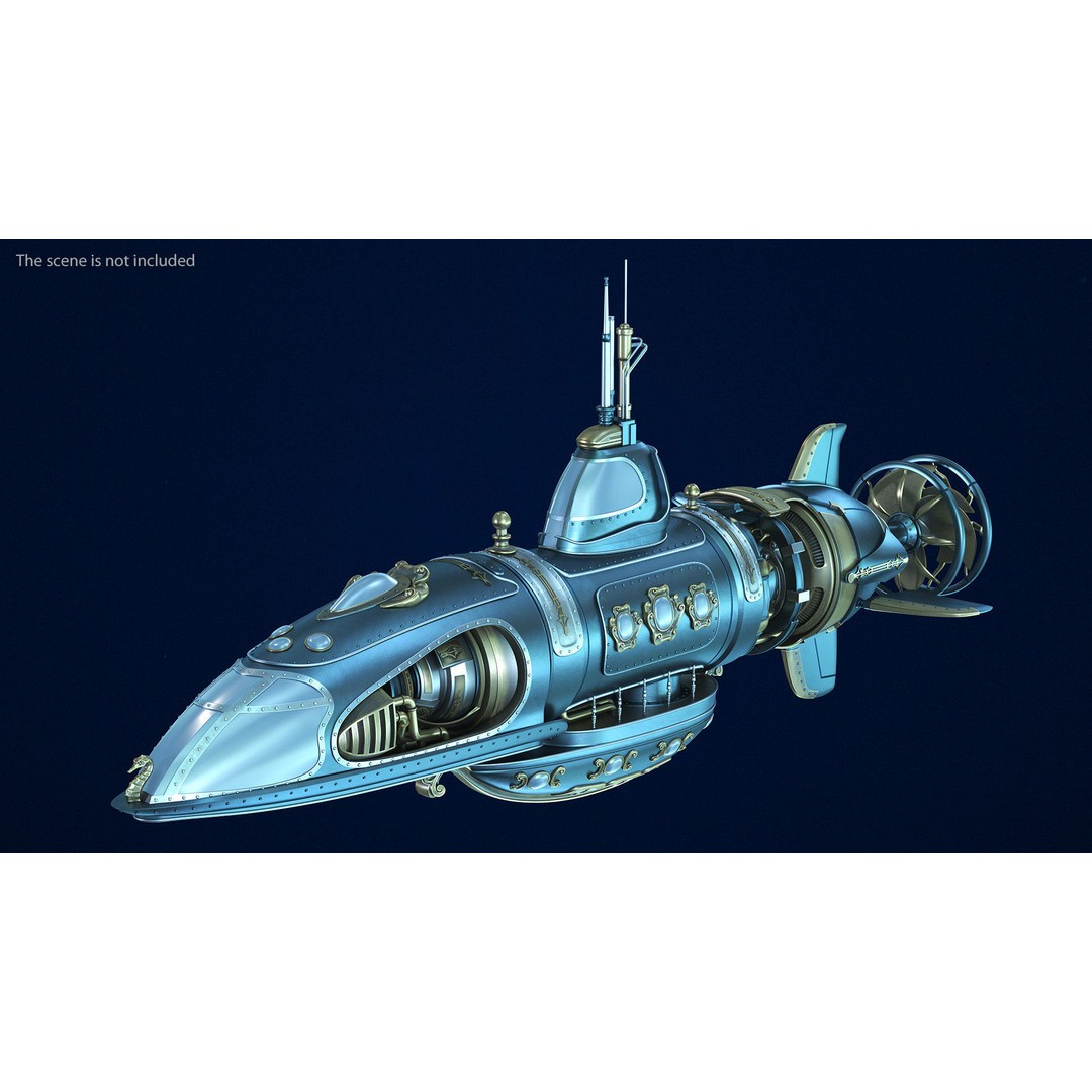 Steampunk Submarine 3D Model – Rigged, PBR Textures, Game Asset - View 5