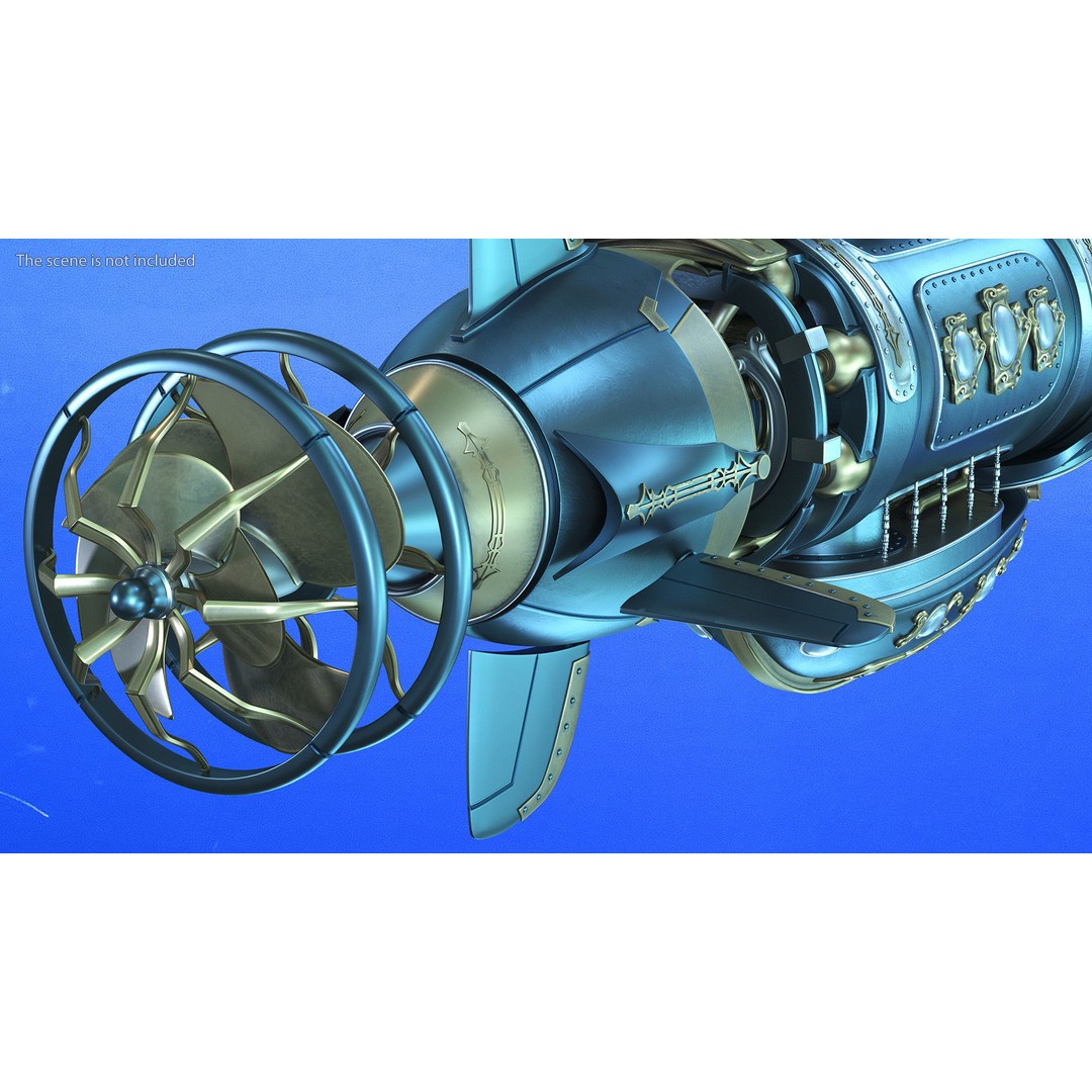 Steampunk Submarine 3D Model – Rigged, PBR Textures, Game Asset - View 8