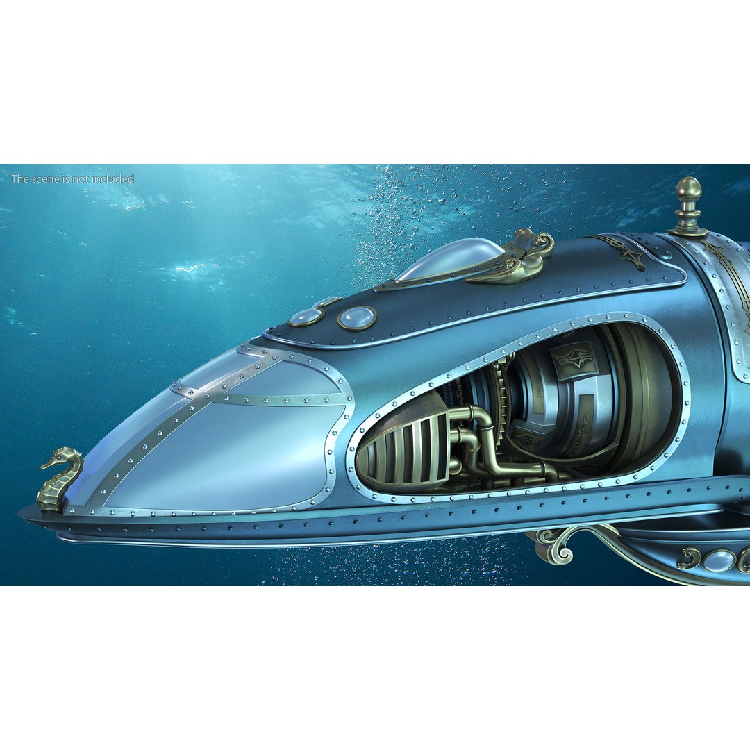 Steampunk Submarine 3D Model – Rigged, PBR Textures, Game Asset - View 9