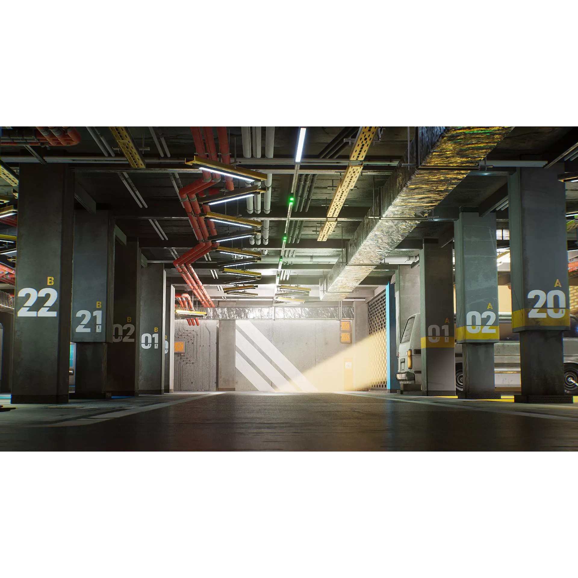Parking Lot Environment Kit - Low-Poly Game-Ready 3D Model - View 2