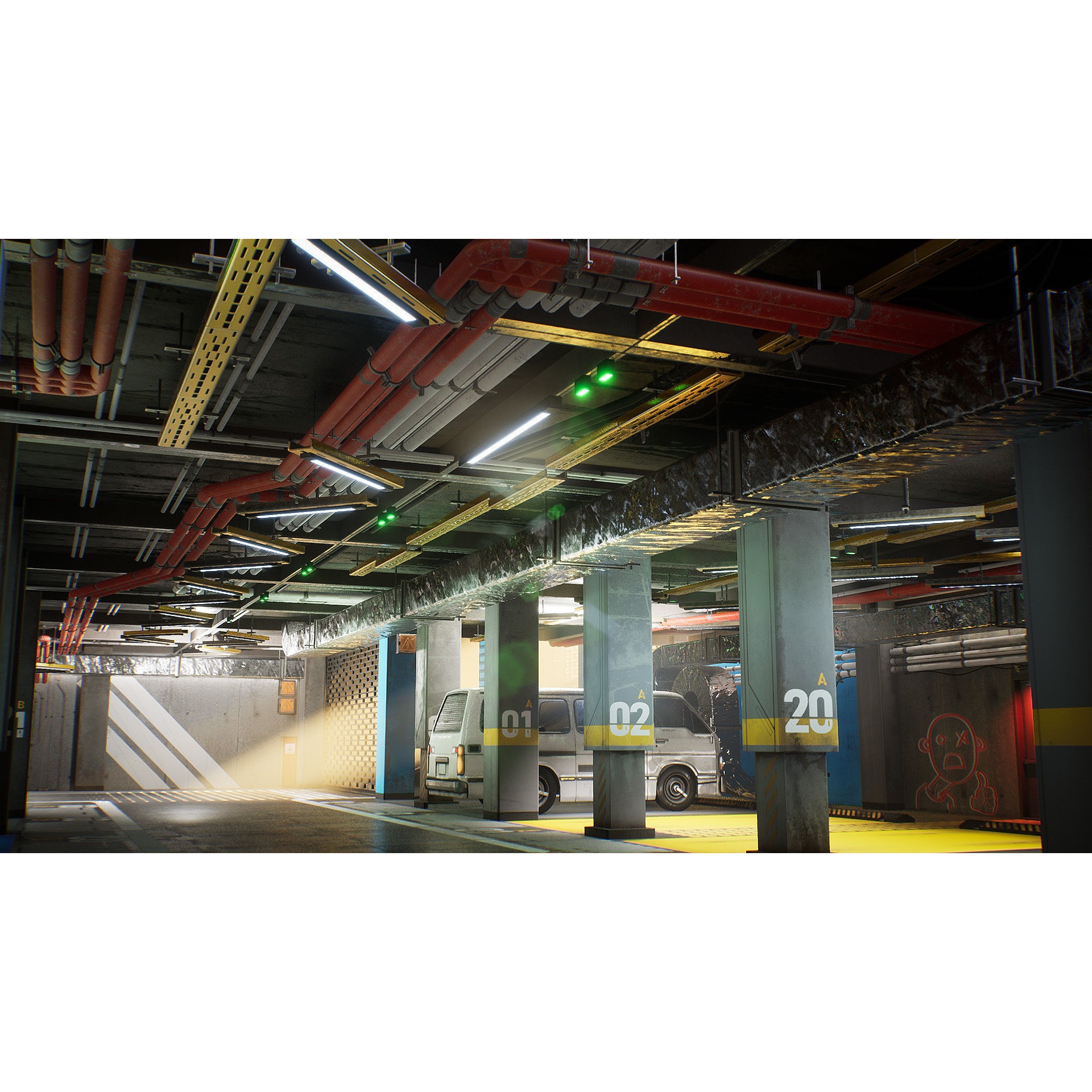 Parking Lot Environment Kit - Low-Poly Game-Ready 3D Model - View 3