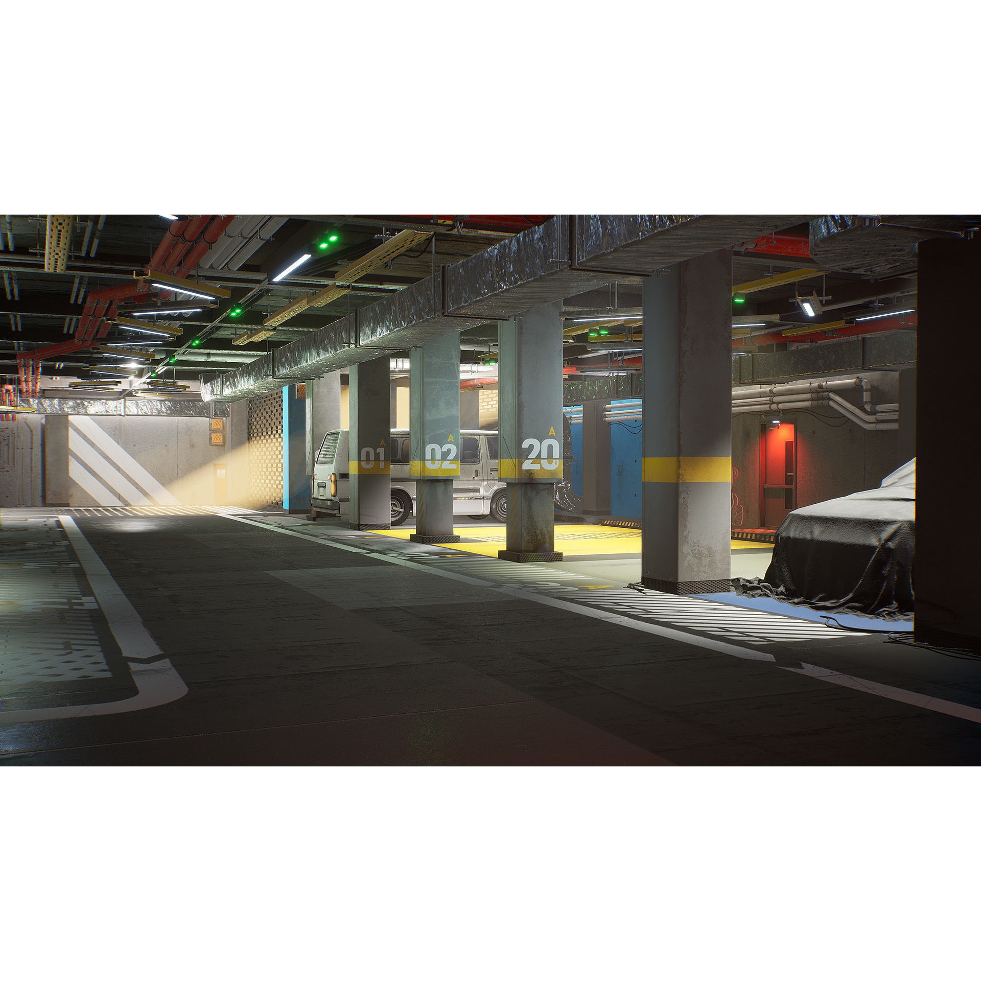 Parking Lot Environment Kit - Low-Poly Game-Ready 3D Model - View 8