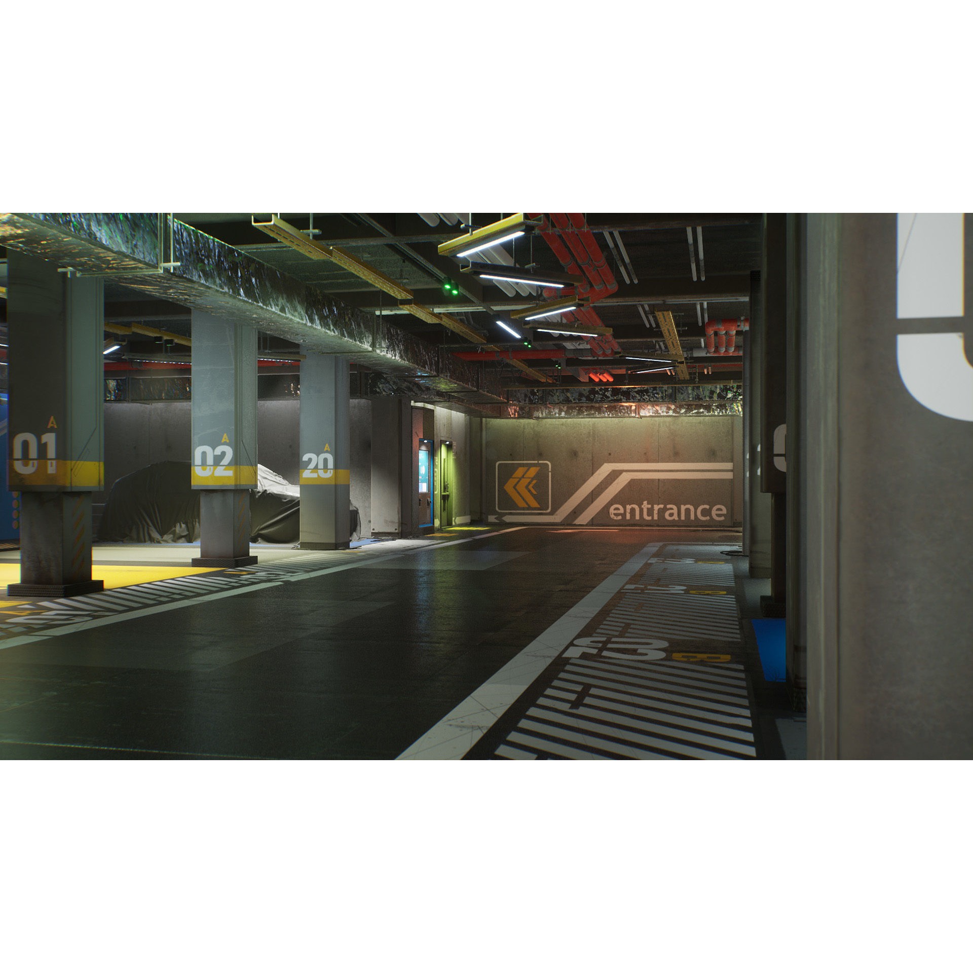 Parking Lot Environment Kit - Low-Poly Game-Ready 3D Model - View 9