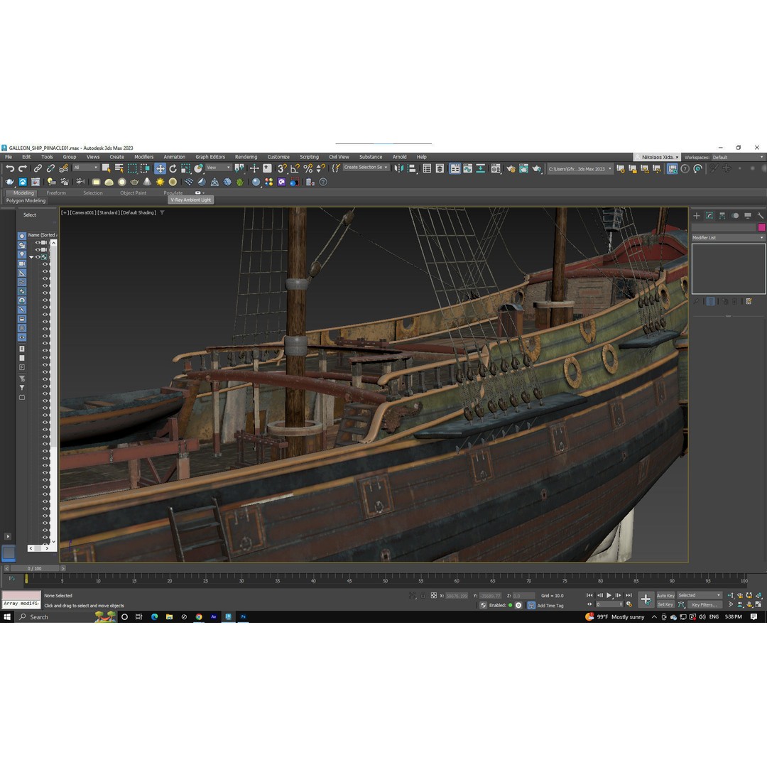 Pinnacle Galleon Ship 3D Model – Low Poly Historic Nautical Asset, FBX - View 11