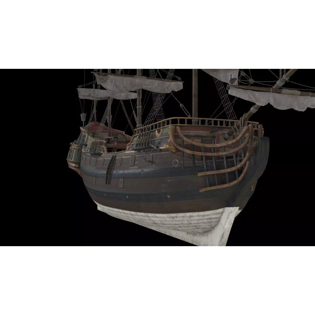 Pinnacle Galleon Ship 3D Model – Low Poly Historic Nautical Asset, FBX - View 2