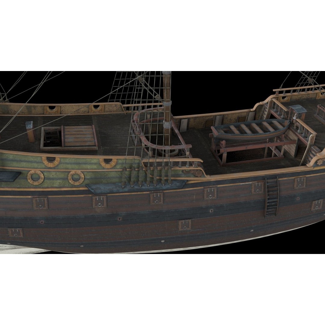 Pinnacle Galleon Ship 3D Model – Low Poly Historic Nautical Asset, FBX - View 4