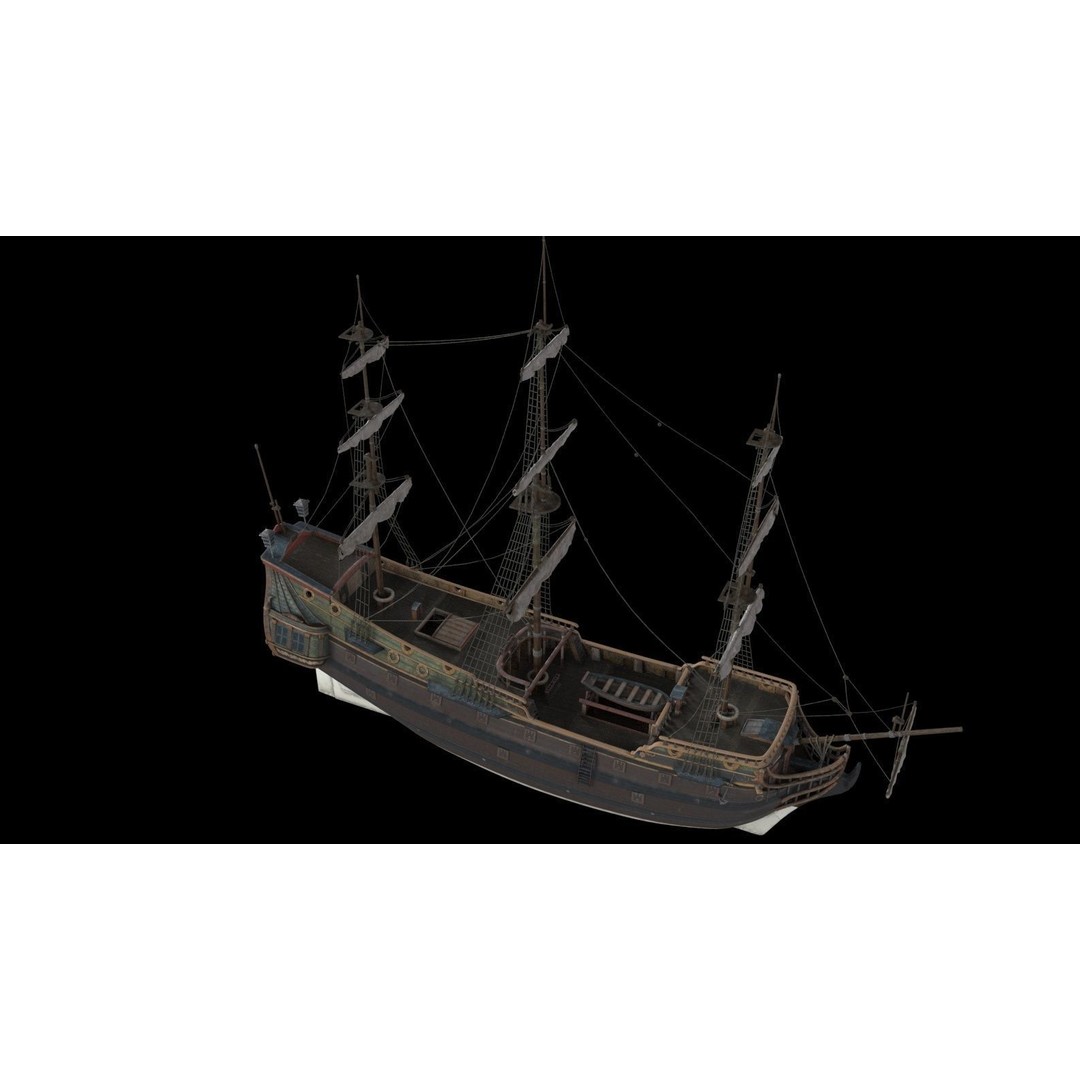Pinnacle Galleon Ship 3D Model – Low Poly Historic Nautical Asset, FBX - View 6