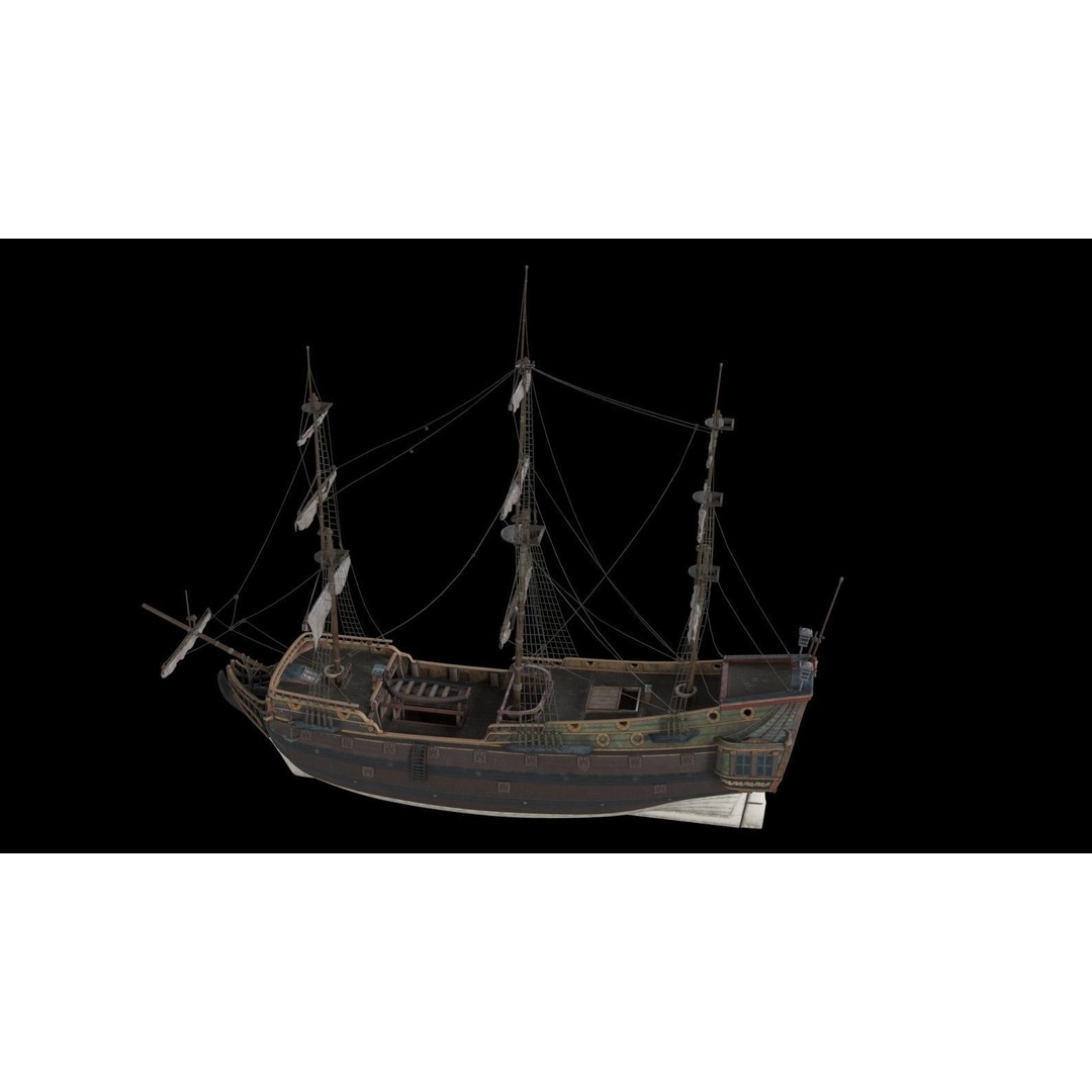 Pinnacle Galleon Ship 3D Model – Low Poly Historic Nautical Asset, FBX - View 8