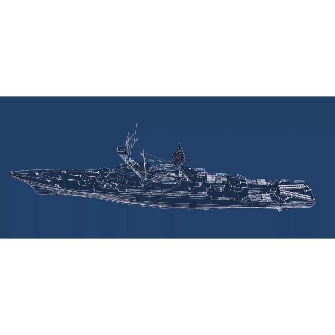 Fletcher Class Destroyer 3D Model – Detailed WW2 Ship Asset, PBR Textures