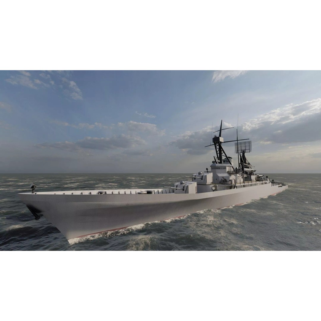 Fletcher Class Destroyer 3D Model – Detailed WW2 Ship Asset, PBR Textures - View 10