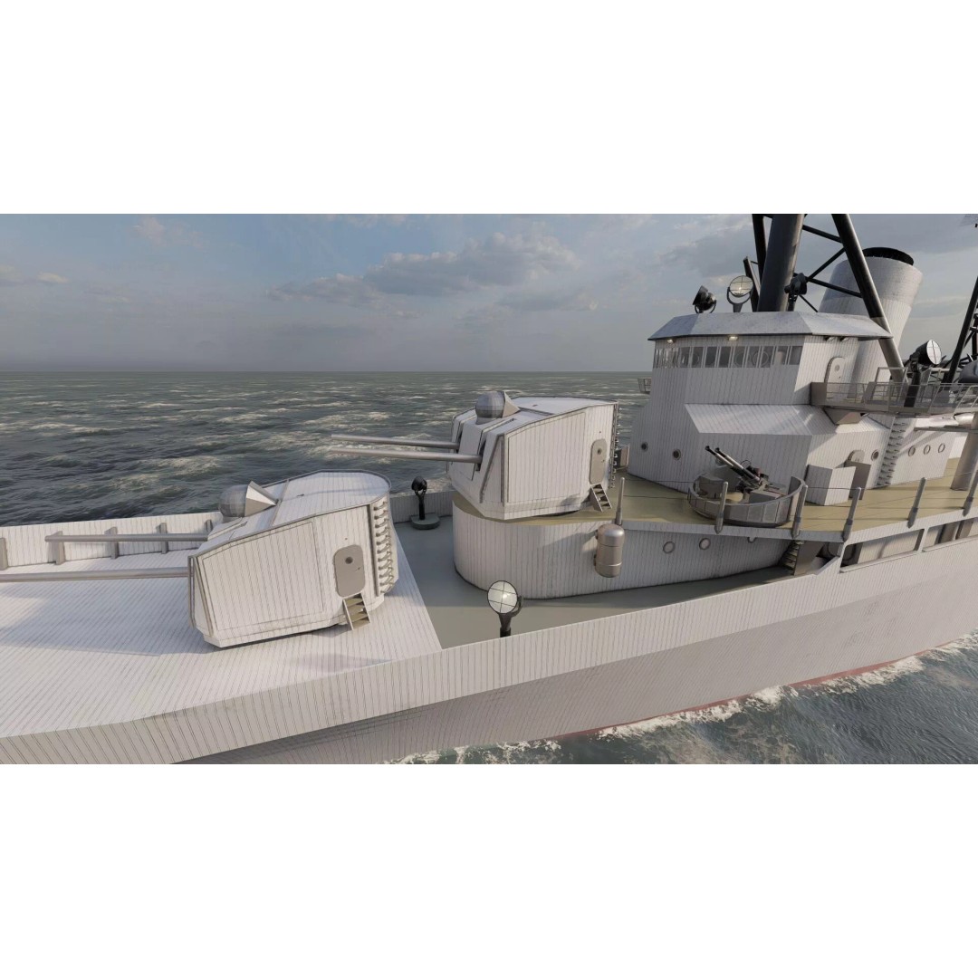 Fletcher Class Destroyer 3D Model – Detailed WW2 Ship Asset, PBR Textures - View 12