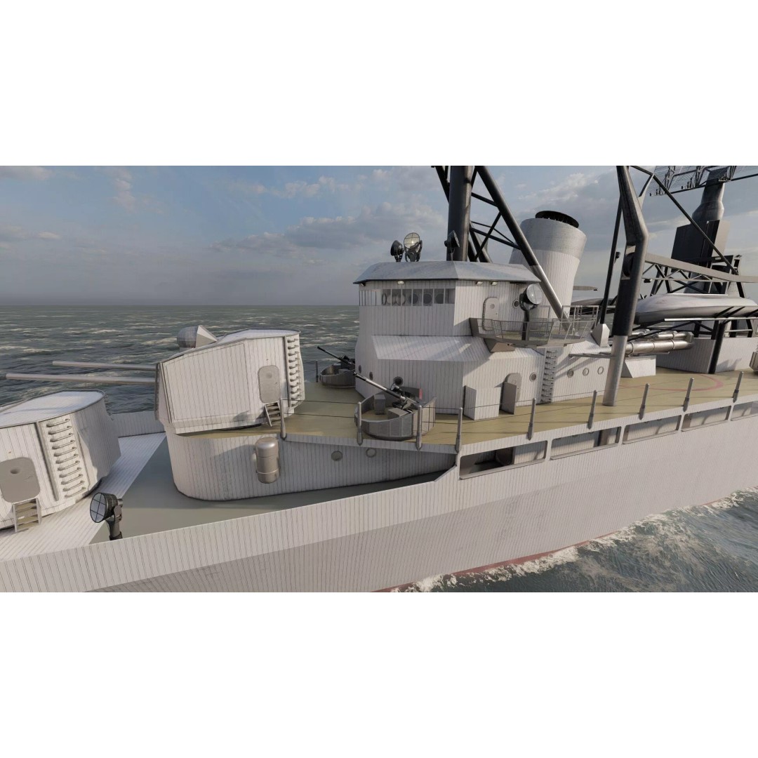 Fletcher Class Destroyer 3D Model – Detailed WW2 Ship Asset, PBR Textures - View 13