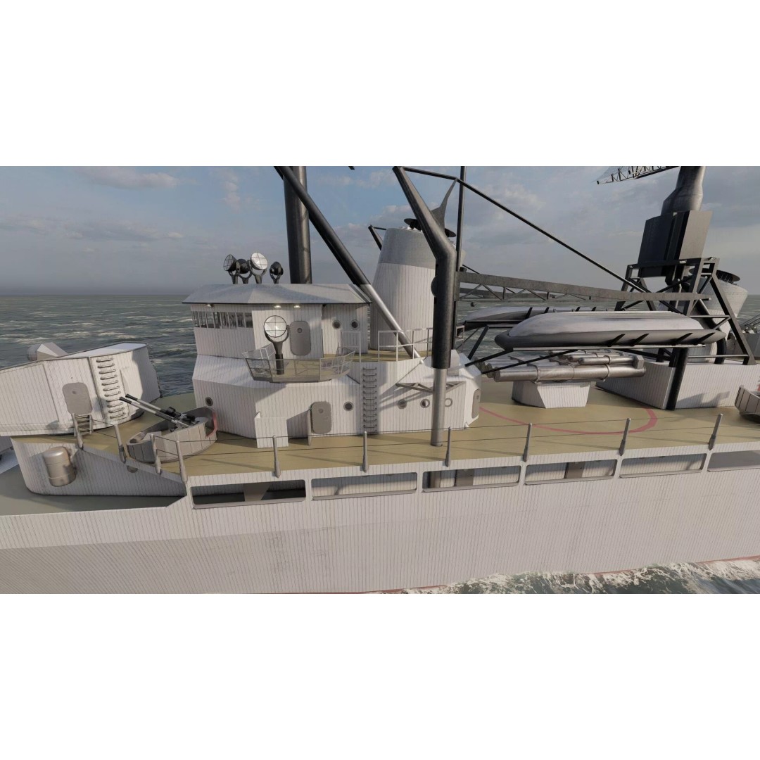 Fletcher Class Destroyer 3D Model – Detailed WW2 Ship Asset, PBR Textures - View 14