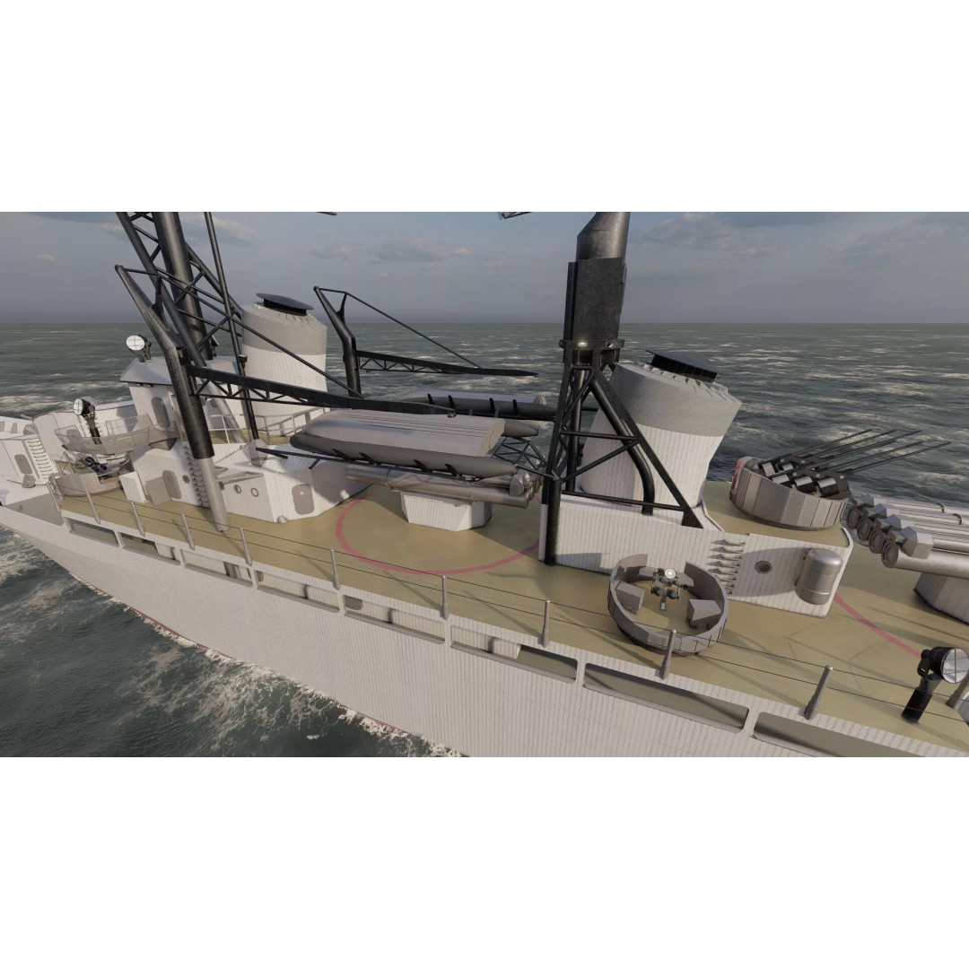 Fletcher Class Destroyer 3D Model – Detailed WW2 Ship Asset, PBR Textures - View 16