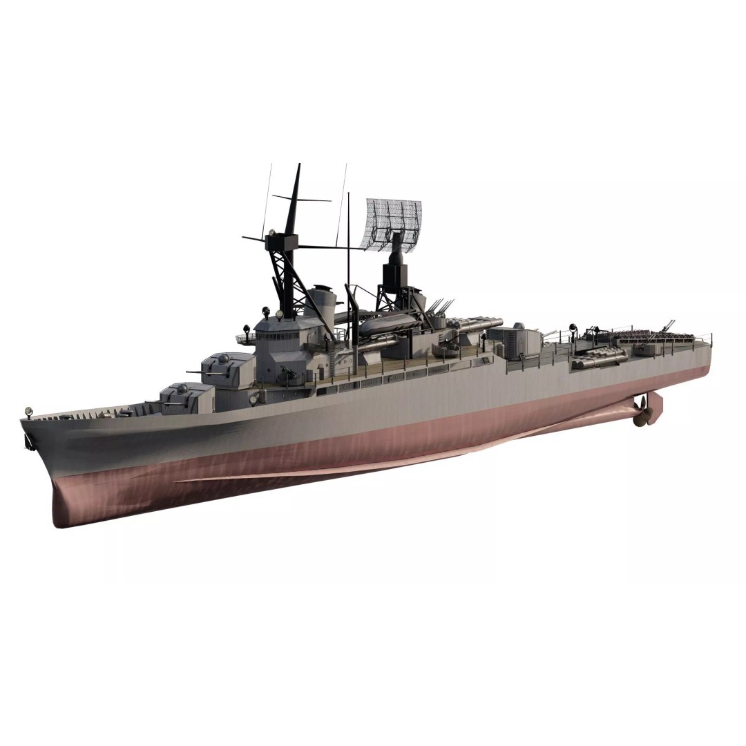 Fletcher Class Destroyer 3D Model – Detailed WW2 Ship Asset, PBR Textures - View 2