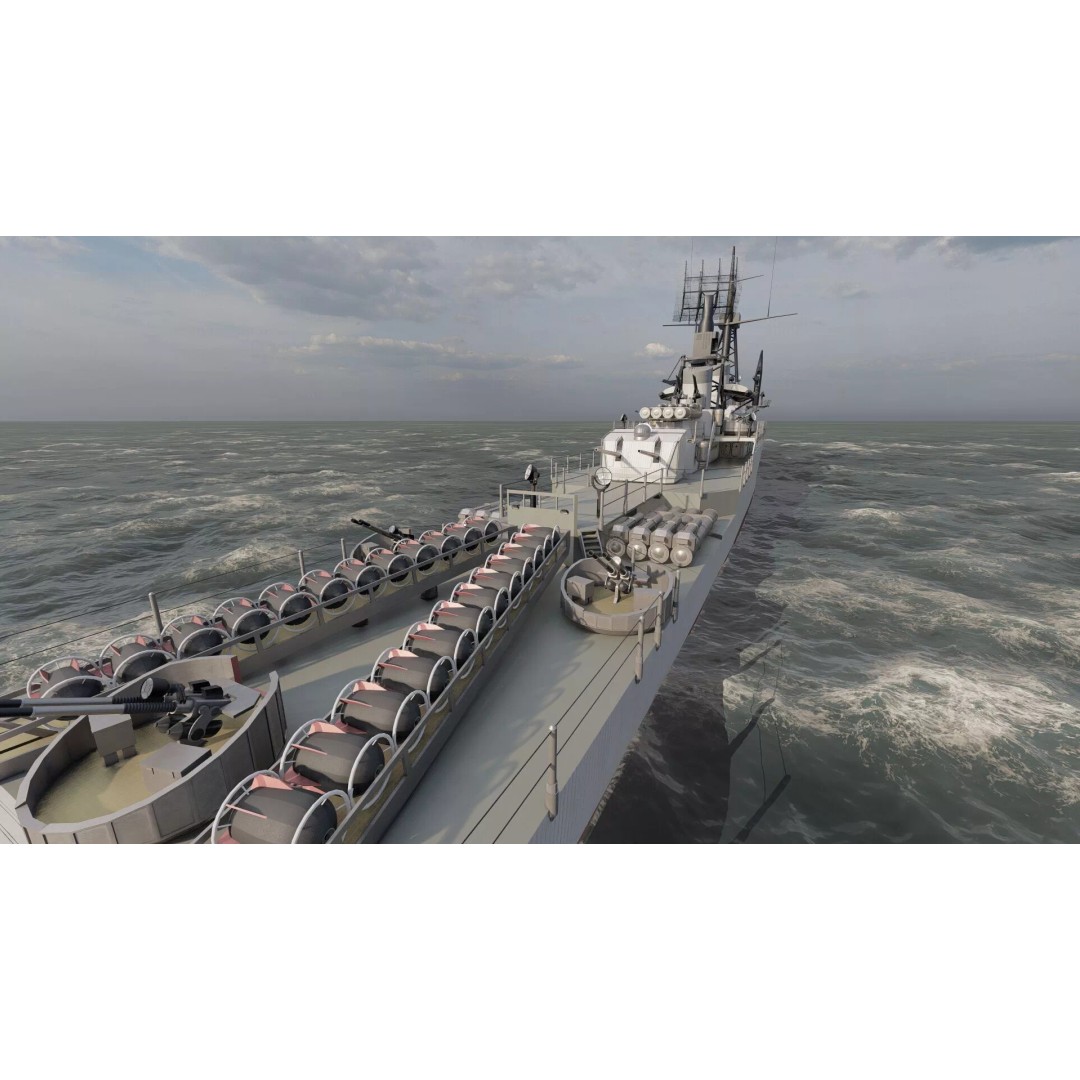 Fletcher Class Destroyer 3D Model – Detailed WW2 Ship Asset, PBR Textures - View 21