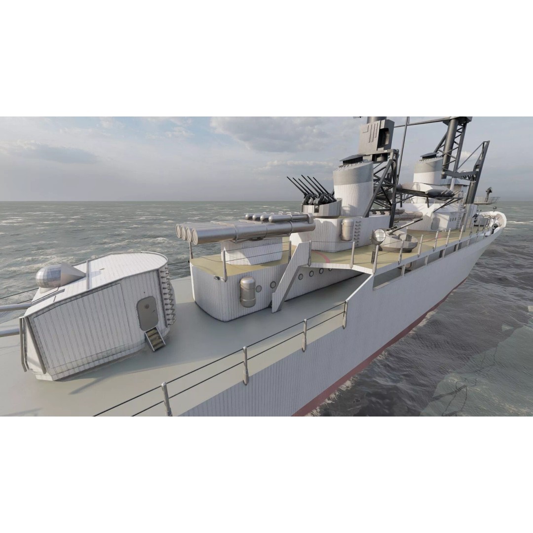 Fletcher Class Destroyer 3D Model – Detailed WW2 Ship Asset, PBR Textures - View 23
