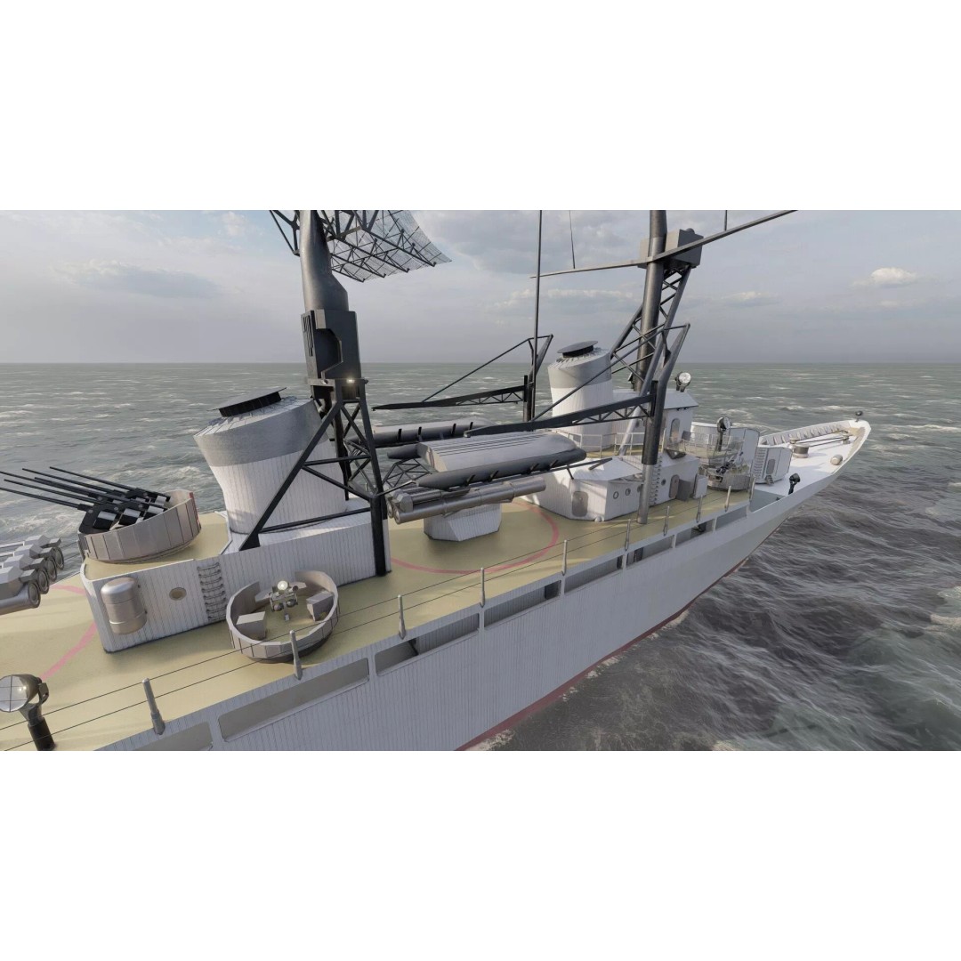 Fletcher Class Destroyer 3D Model – Detailed WW2 Ship Asset, PBR Textures - View 24