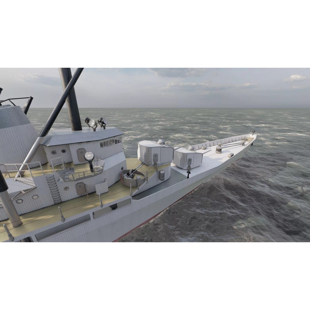 Fletcher Class Destroyer 3D Model – Detailed WW2 Ship Asset, PBR Textures - View 25