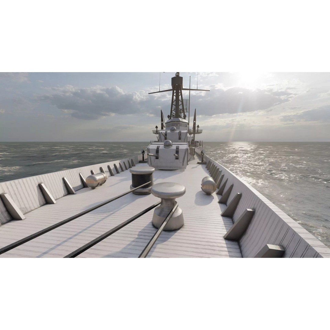 Fletcher Class Destroyer 3D Model – Detailed WW2 Ship Asset, PBR Textures - View 28