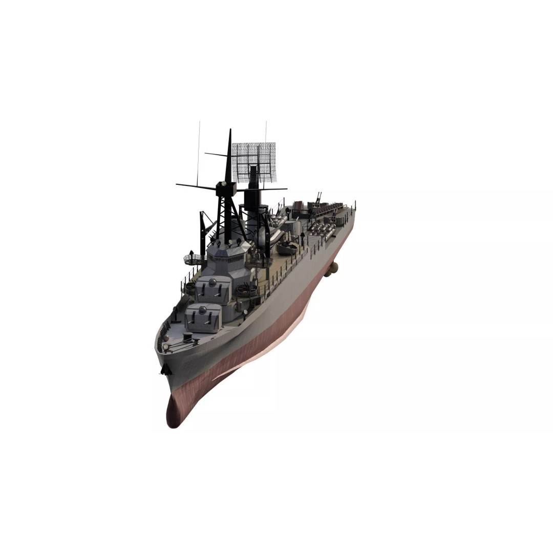 Fletcher Class Destroyer 3D Model – Detailed WW2 Ship Asset, PBR Textures - View 4