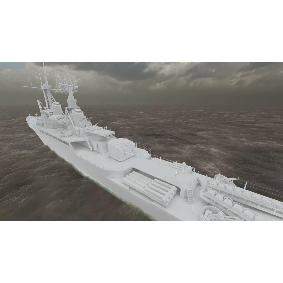 Fletcher Class Destroyer 3D Model – Detailed WW2 Ship Asset, PBR Textures - View 41