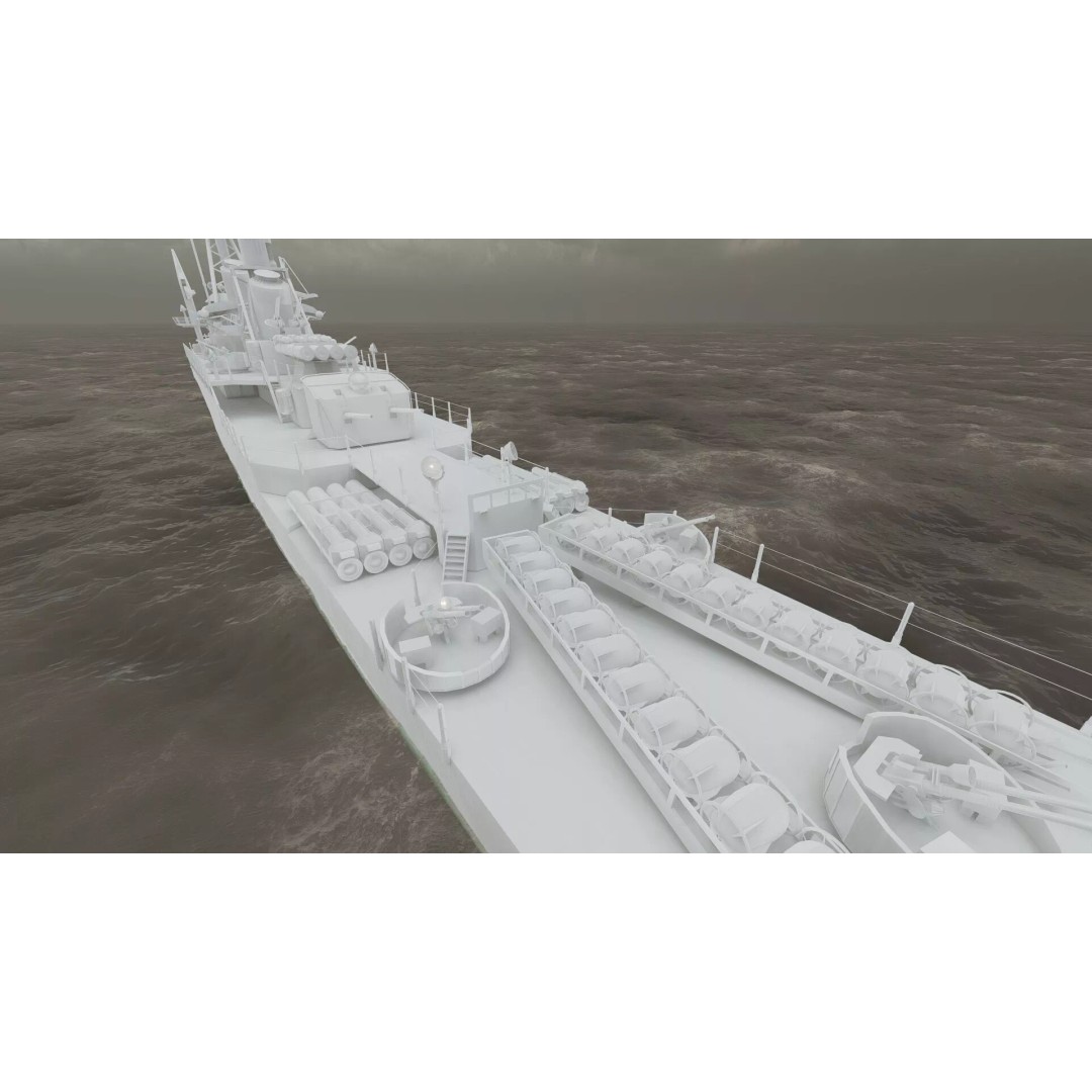 Fletcher Class Destroyer 3D Model – Detailed WW2 Ship Asset, PBR Textures - View 42