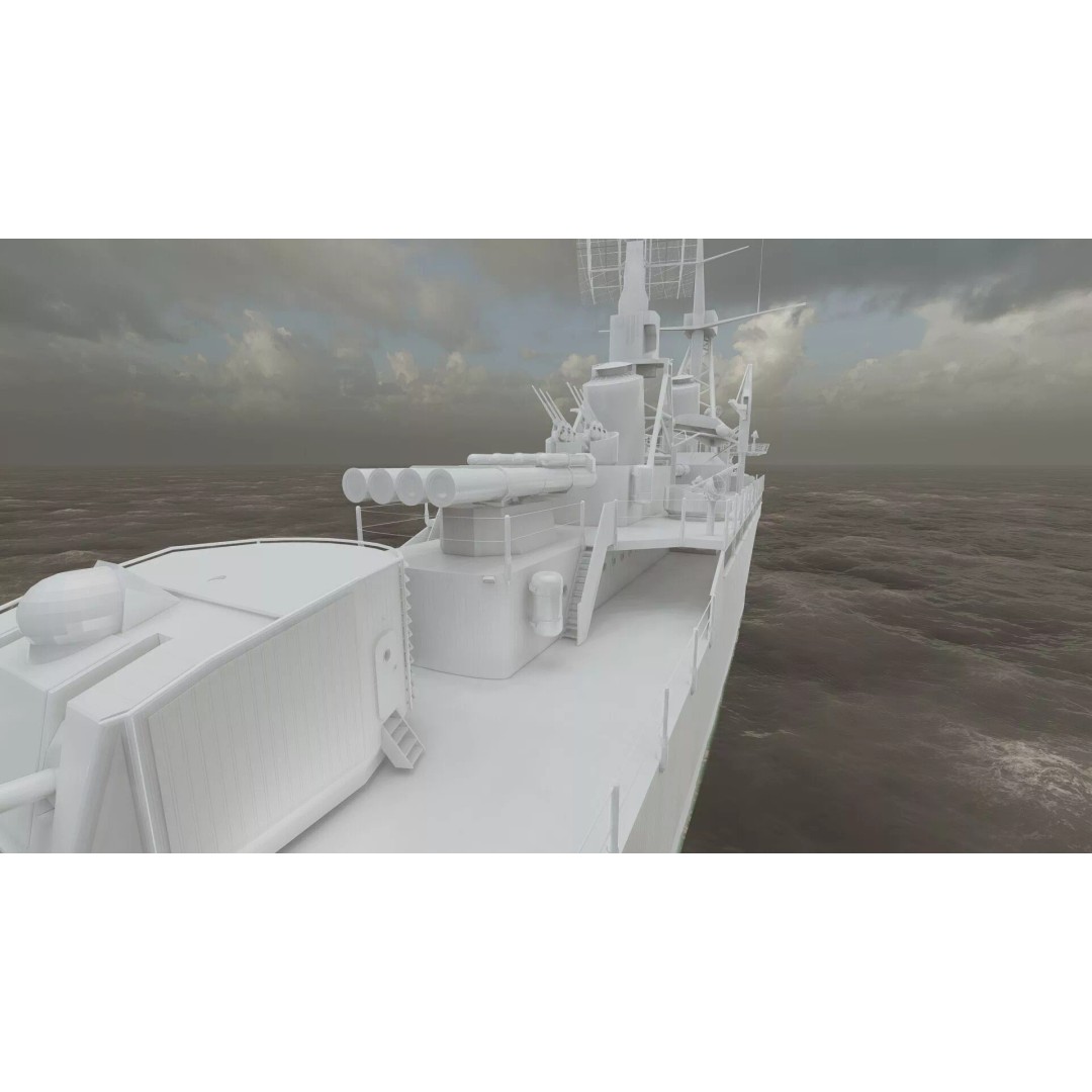 Fletcher Class Destroyer 3D Model – Detailed WW2 Ship Asset, PBR Textures - View 45