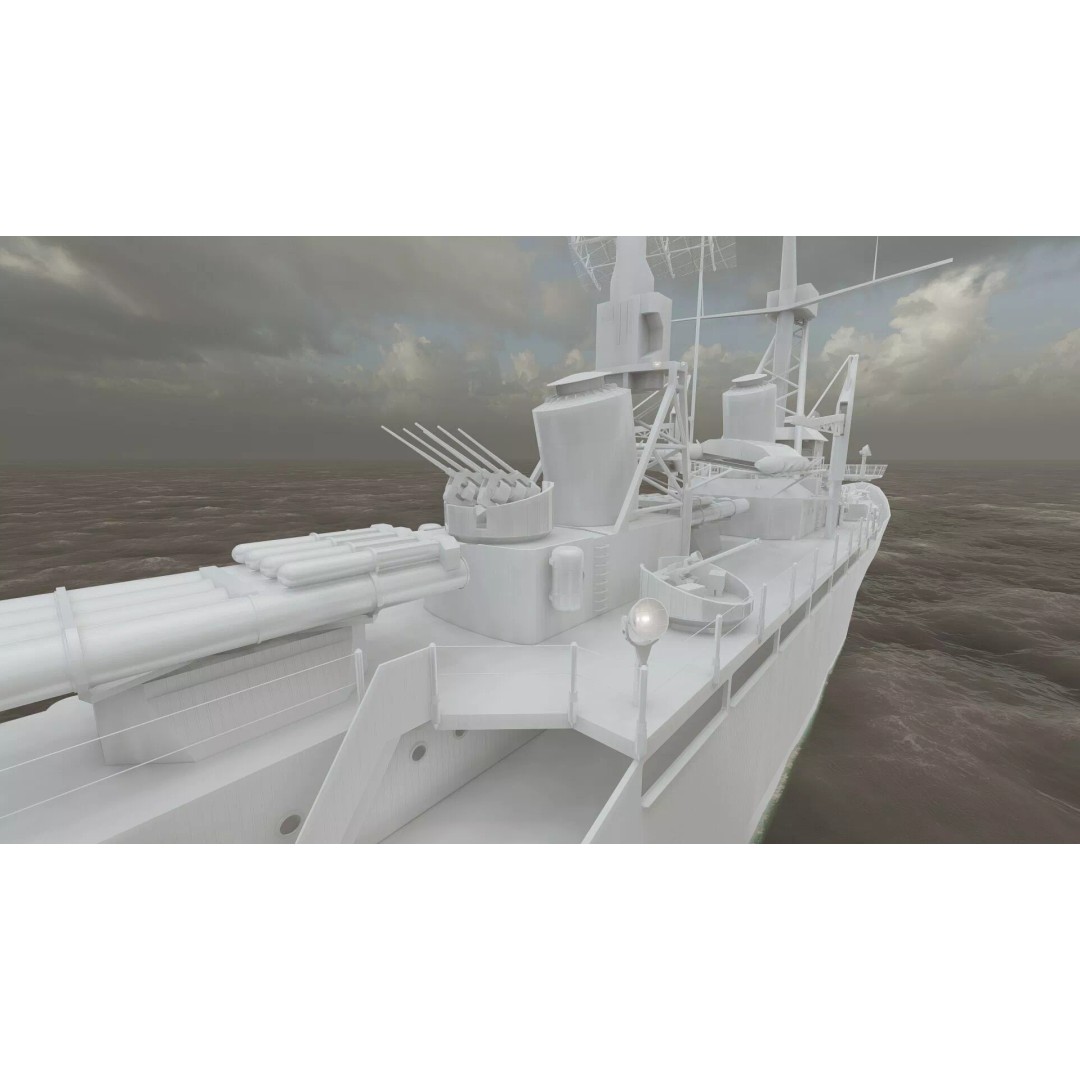 Fletcher Class Destroyer 3D Model – Detailed WW2 Ship Asset, PBR Textures - View 46