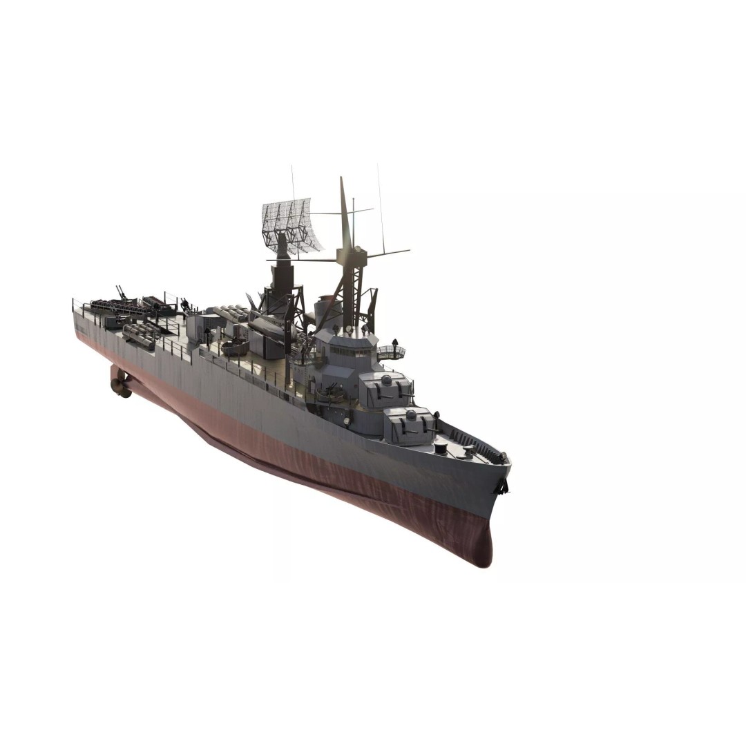 Fletcher Class Destroyer 3D Model – Detailed WW2 Ship Asset, PBR Textures - View 5