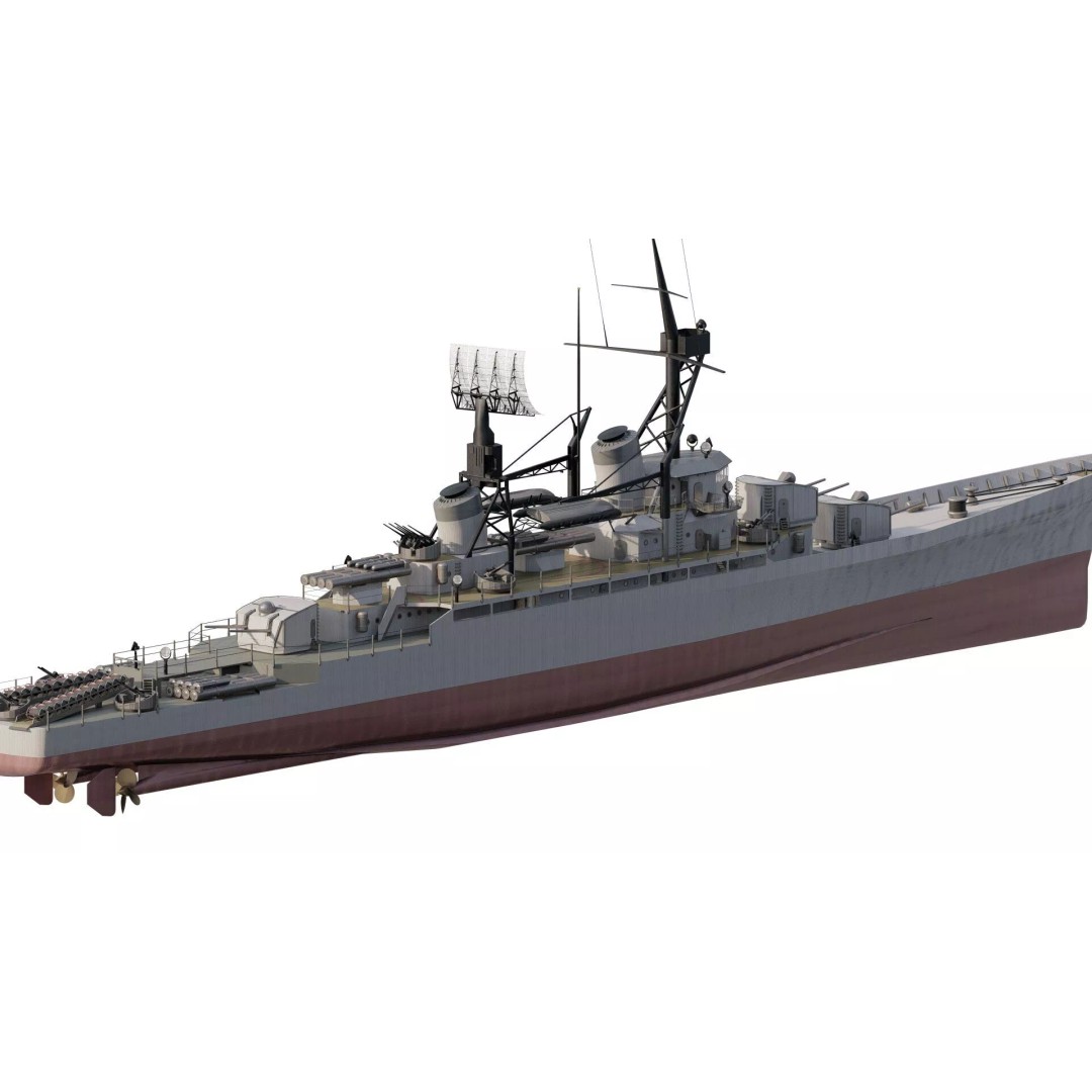 Fletcher Class Destroyer 3D Model – Detailed WW2 Ship Asset, PBR Textures - View 7