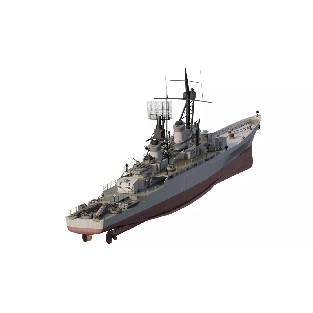 Fletcher Class Destroyer 3D Model – Detailed WW2 Ship Asset, PBR Textures - View 8